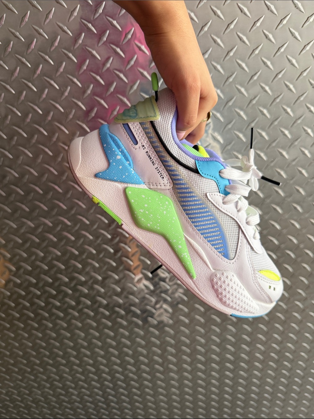 Puma White Sneakers with Blue and Lime Accents